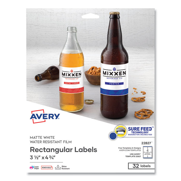 Avery Removable Print-to-the-Edge White Labels w/ Sure Feed, 3.5 x 4.75, 32/Pack (AVE22827) Pack of 32