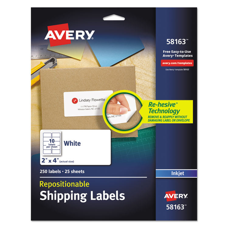 Avery Repositionable Address Labels w/Sure Feed, Inkjet/Laser, 2 x 4, White, 250/Box (AVE58163) Pack of 250
