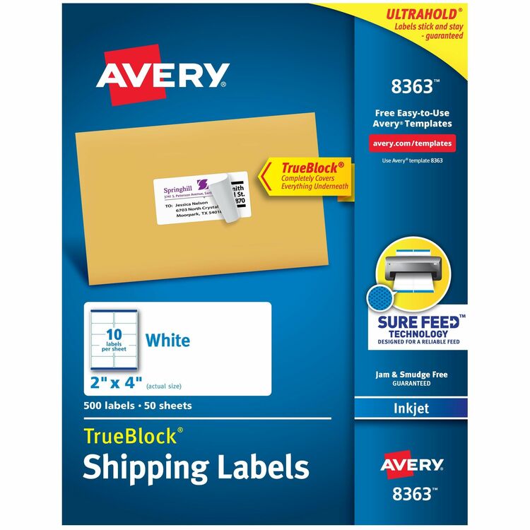 Avery Shipping Labels with TrueBlock Technology, 2"x4", White, 500 per Pack (AVE8363) Pack of 500