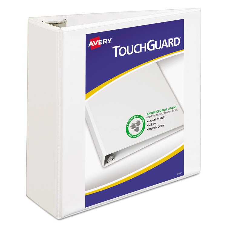 Avery TouchGuard Protection Heavy-Duty View Binders with Slant Rings, 3 Rings, 4" Capacity, 11 x 8.5, White (AVE17145) Each