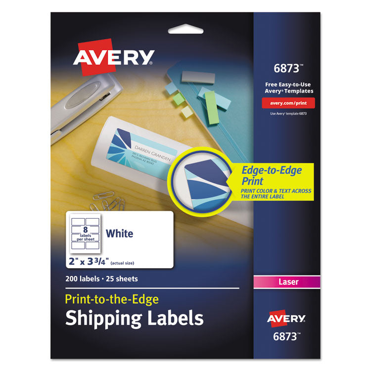 Avery Vibrant Laser Color-Print Labels w/ Sure Feed, 2 x 3.75, White, 200/PK (AVE6873) Pack of 200