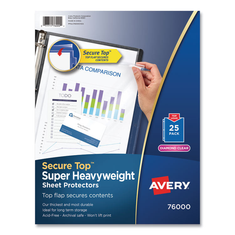 Avery Secure Top Sheet Protectors, Super Heavy Gauge, Letter, Diamond Clear, 25/Pack (AVE76000) 1 Case of 25