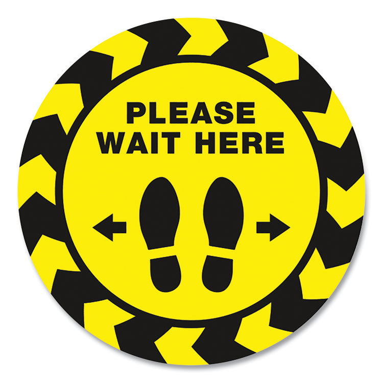 Avery Social Distancing Floor Decals, 10.5" dia, Please Wait Here, Yellow/Black Face, Black Graphics, 5/Pack (AVE83020) Pack of 5
