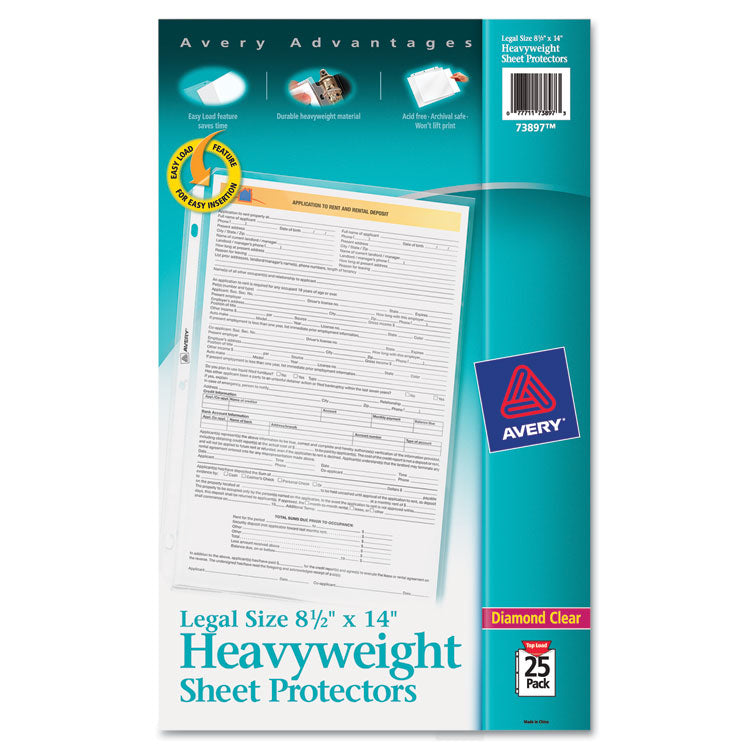 Avery Top-Load Polypropylene Sheet Protector, Heavy, Legal, Diamond Clear, 25/Pack (AVE73897) 1 Case of 25
