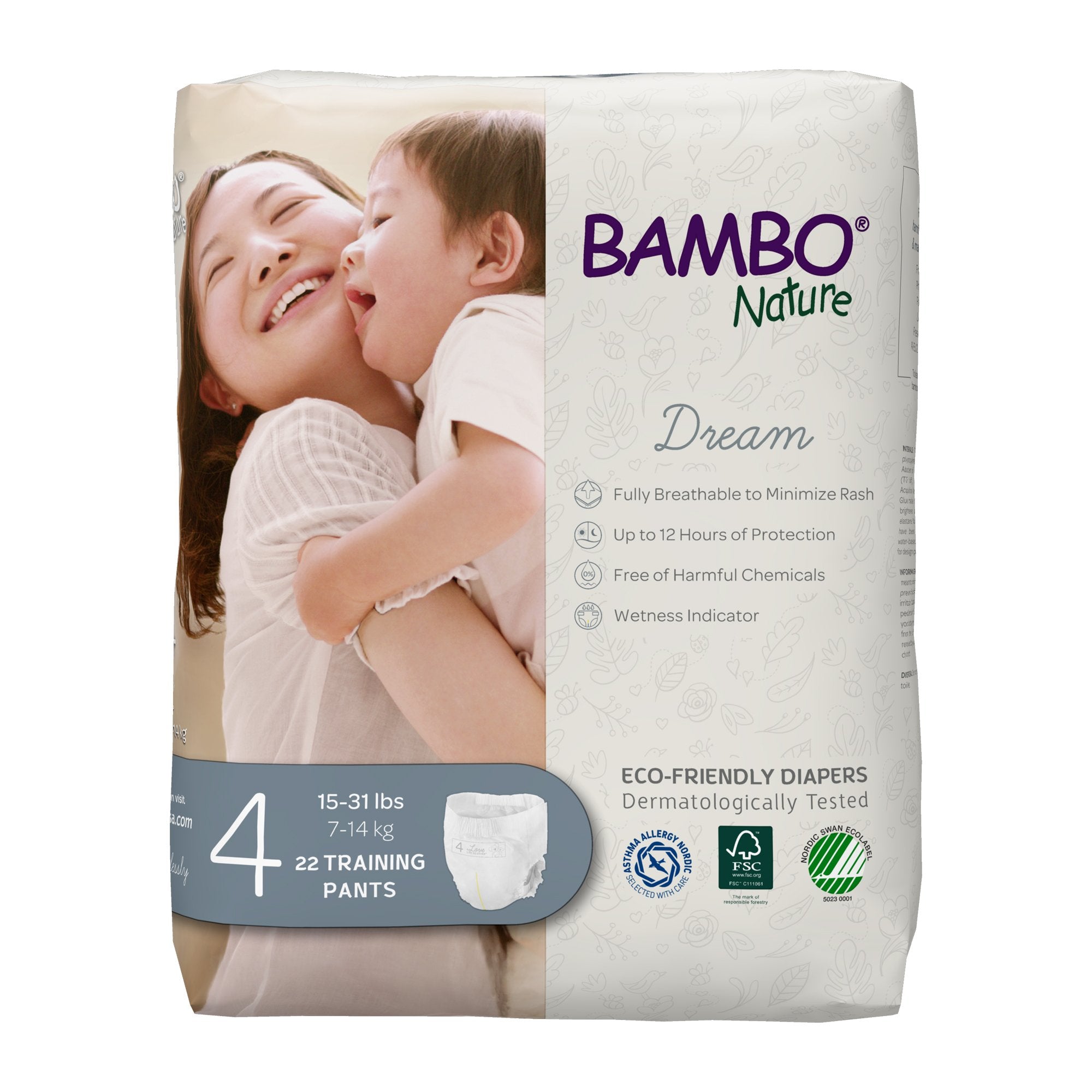 Bambo Nature Dream Unisex Toddler Training Pants Pull On with Tear Away Seams Size 4 Disposable Heavy Absorbency (1191024_BG) 22/BG