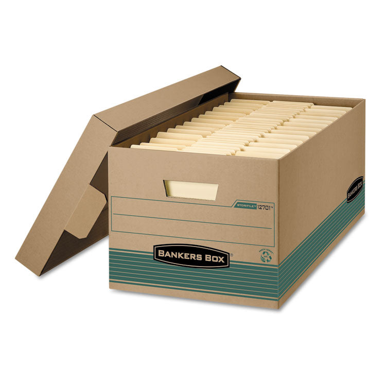 Bankers Box STOR/FILE Medium-Duty 100% Recycled Storage Boxes, Letter Files, 12.88" x 25.38" x 10.25", Kraft/Green, 12/Carton (FEL1270101) Case of 12