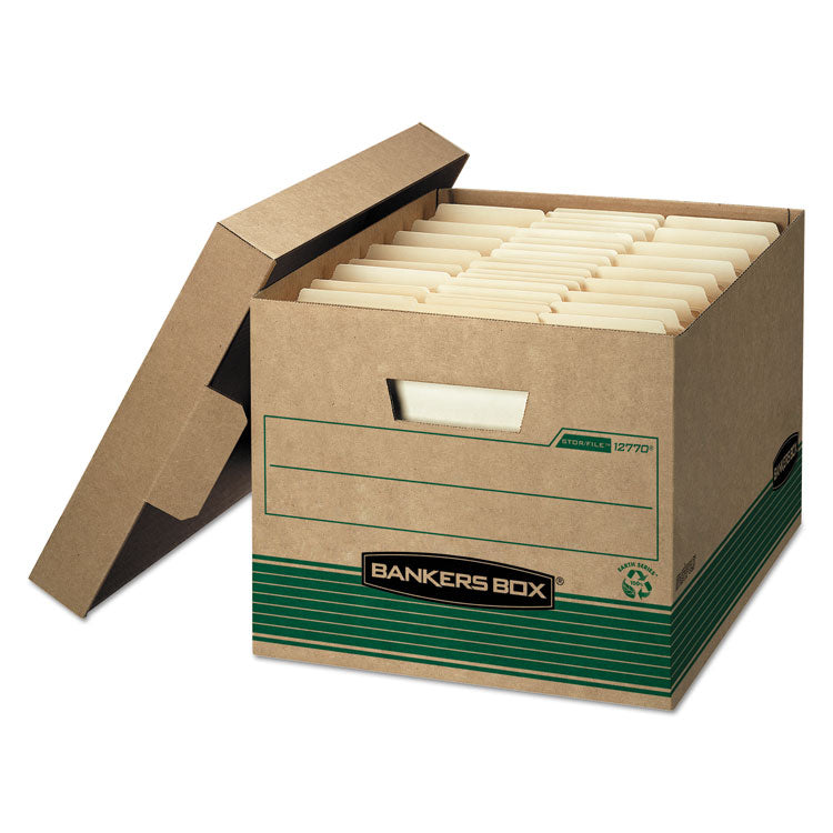 Bankers Box STOR/FILE Medium-Duty 100% Recycled Storage Boxes, Letter/Legal Files, 12.5" x 16.25" x 10.25", Kraft/Green, 12/Carton (FEL12770) Carton of 12