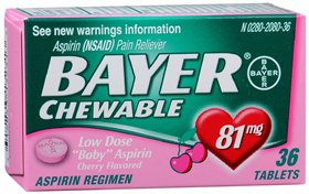 Bayer Pain Relief 81 mg Strength Aspirin Chewable Tablet 36 per Bottle (663549_BT) 1/BT