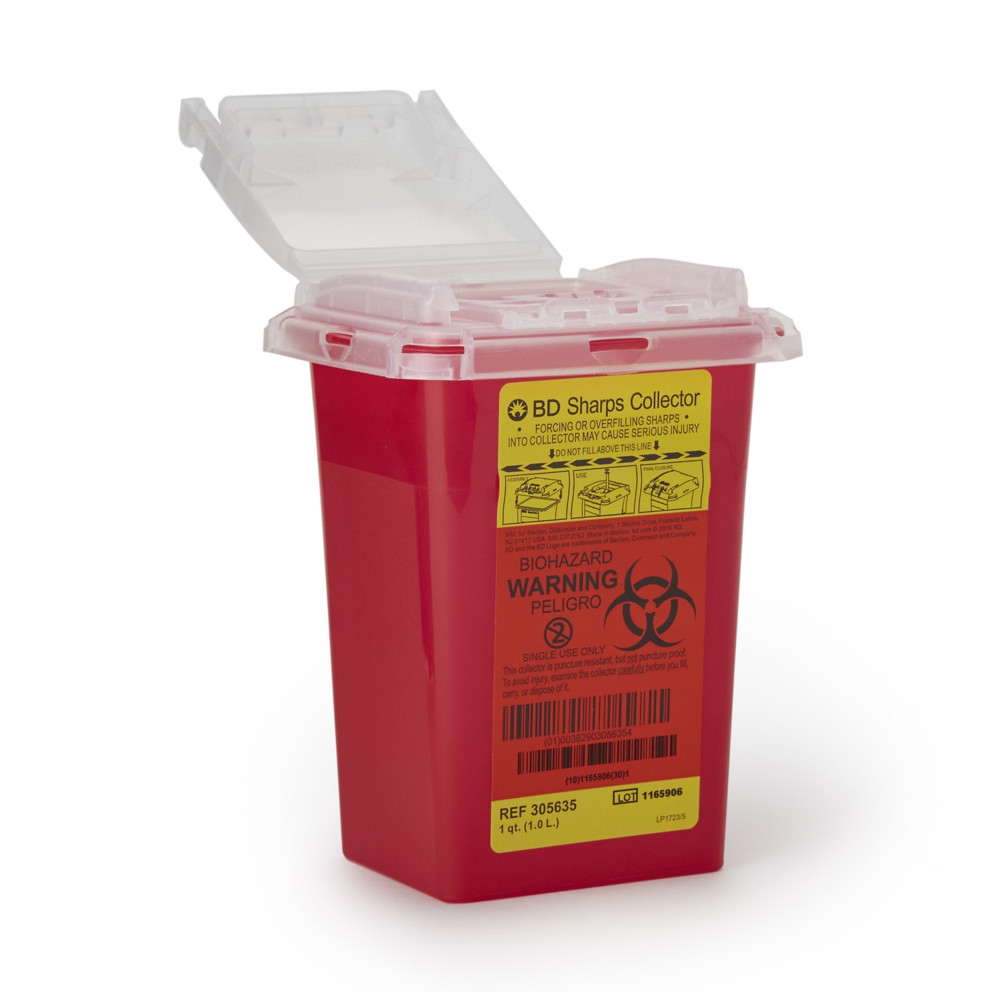 BD Sharps Container Red Base 7 H X 4-9/10 W X 3-9/10 D Inch Vertical Entry 0.25 Gallon (471225_EA) 1/EA