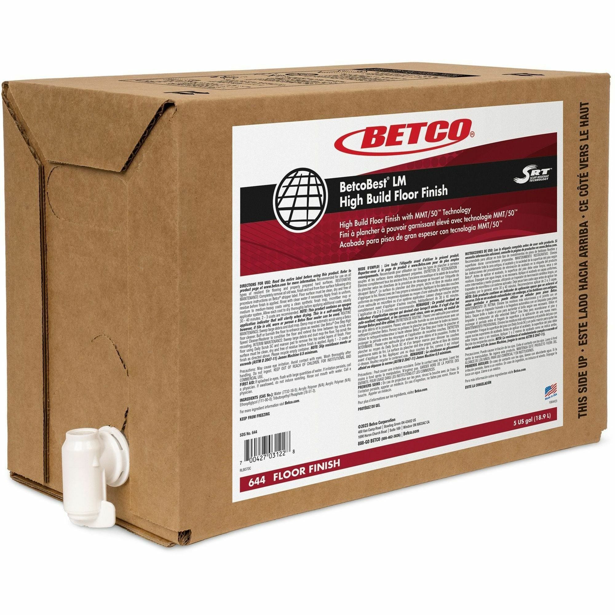 Betco BetcoBest LM Floor Finish, 640 fl oz (20 quart), Mild Scent (BET644B500) Each