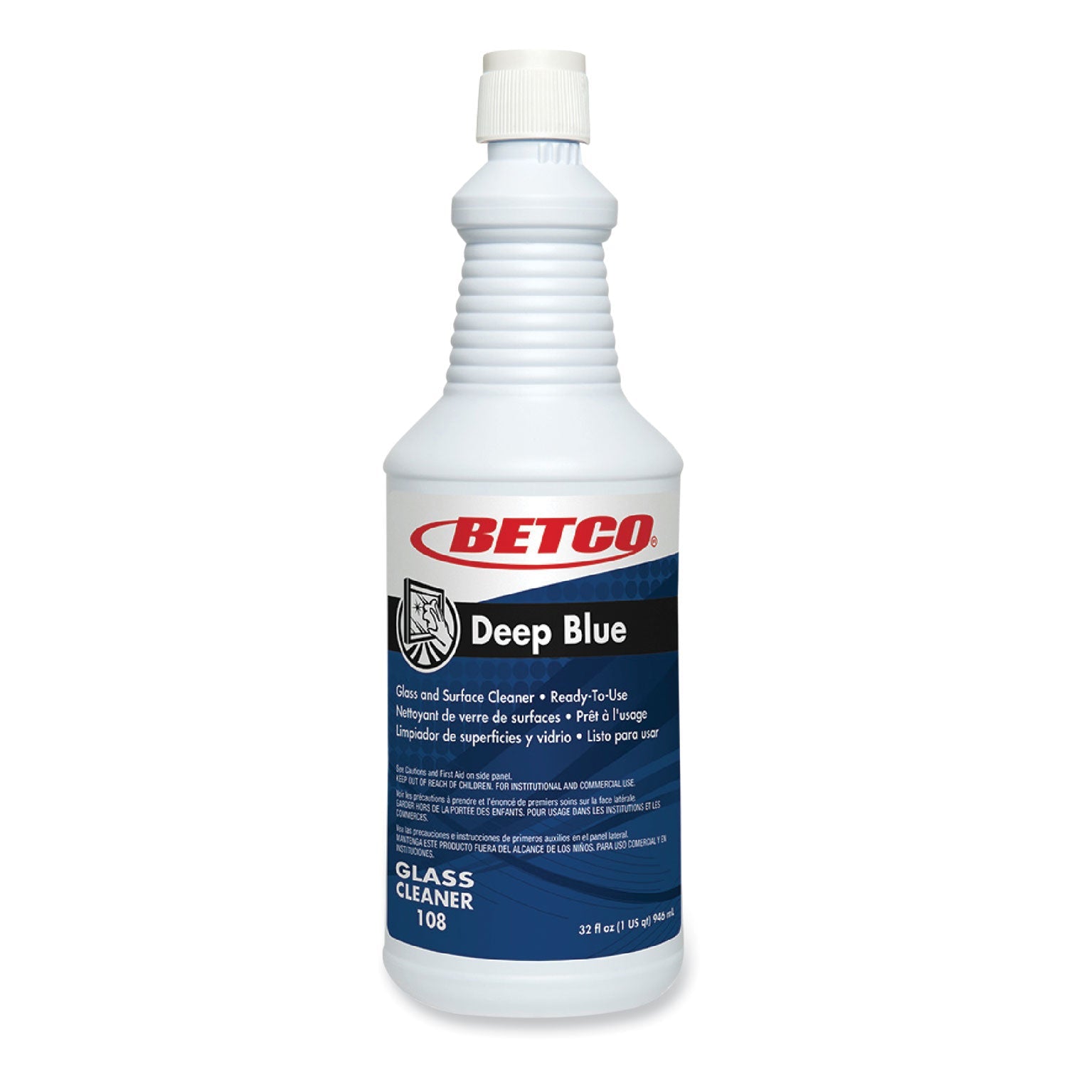 Betco Deep Blue Glass and Surface Cleaner, Ammonia Scent, 32 oz Bottle, 12/Carton (BET1081200) Case of 12