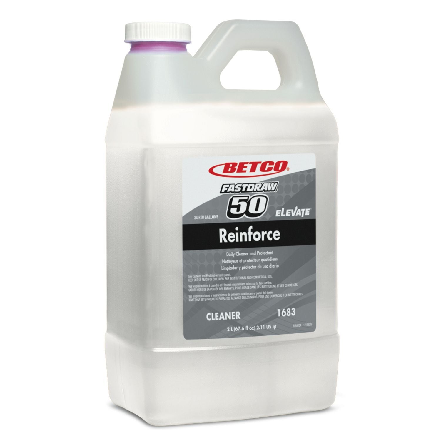 Betco Reinforce Floor Cleaner and Protectant, Lemon Scent, 2 L Bottle, 4/Carton (BET16834700) Case of 4
