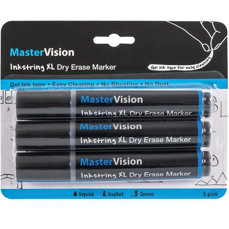 Bi-silque Markers, Inkstring, Gel, 3mm Bullet Point, 3/PK, Black (BVCPE4101) Pack of 3