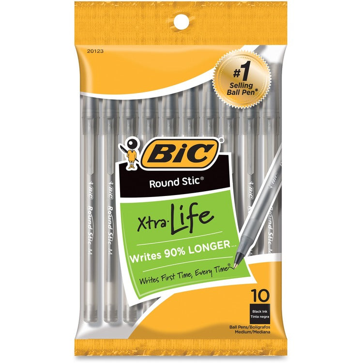 BIC Ballpoint Pen,Med. Point,Black Ink (BICGSMP101BK) Pack of 10