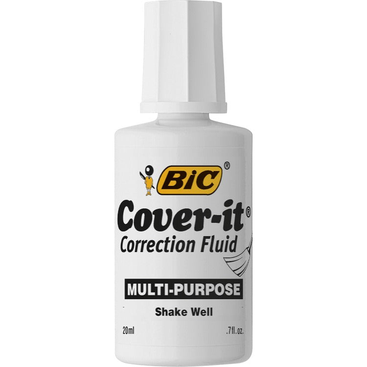 BIC Cover-It Correction Fluid, 20 ml Bottle, White (BICWOC12WE) Each