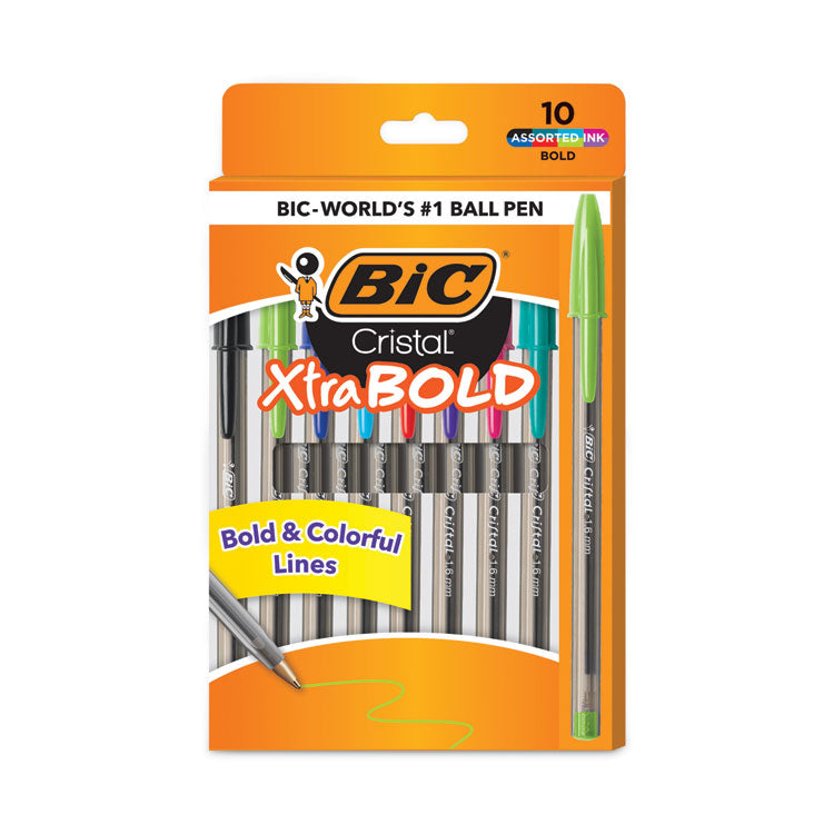 BIC Cristal Xtra Bold Ballpoint Pen, Stick, Bold 1.6 mm, Assorted Ink and Barrel Colors, 24/Pack (BICMSBAPP241AST) Pack of 24