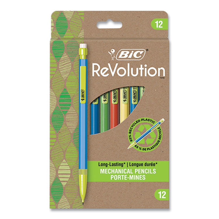 BIC ReVolution Mechanical Pencil, 0.7 mm, HB (#2), Black Lead, Assorted Barrel Colors, 12/Pack (BICMPE12BLK) 1 Dozen