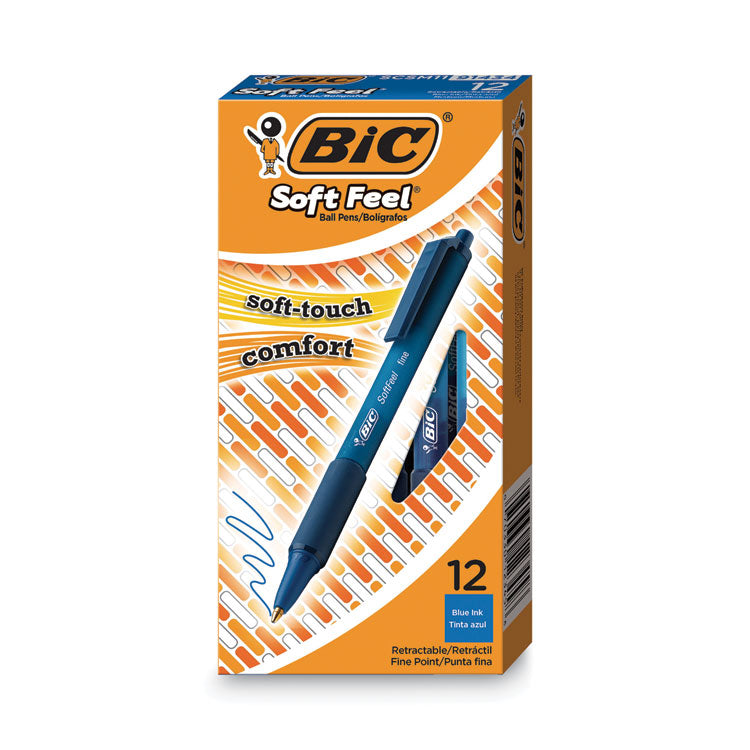BIC Soft Feel Ballpoint Pen, Retractable, Medium 1 mm, Blue Ink, Blue Barrel, Dozen (BICSCSM11BE) 1 Dozen