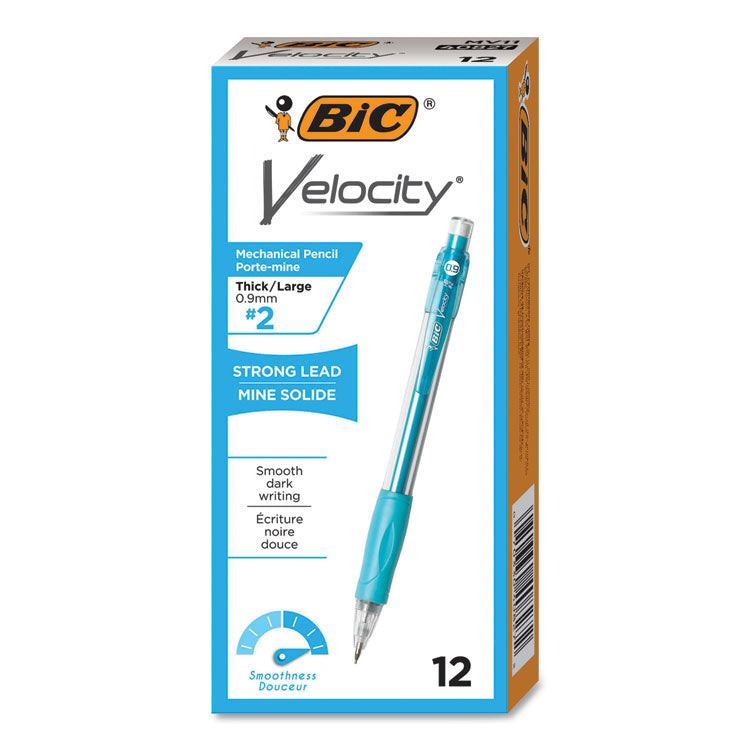 BIC Velocity Original Mechanical Pencil, 0.9 mm, HB (#2), Black Lead, Turquoise Barrel, Dozen (BICMV11BK) 1 Dozen