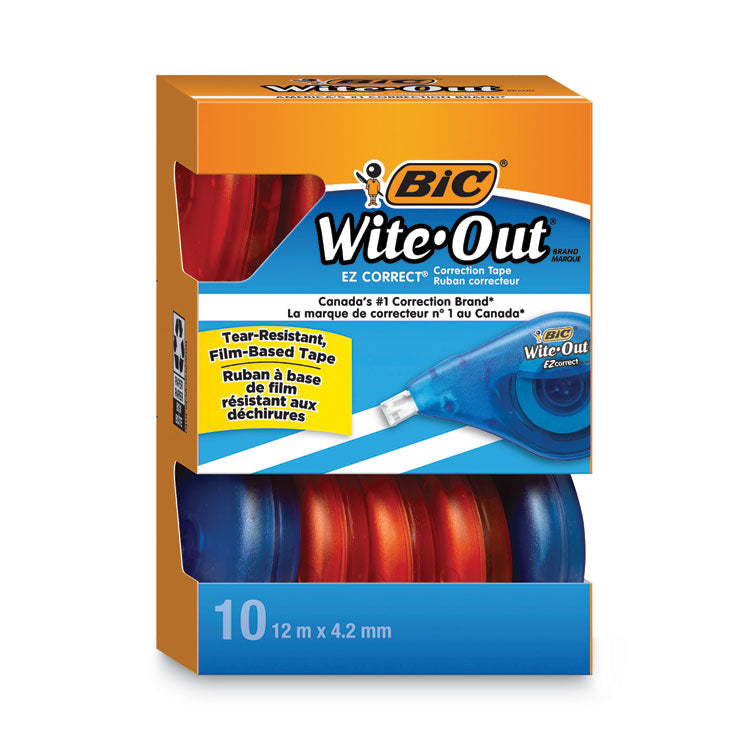 BIC Wite-Out EZ Correct Correction Tape Value Pack, Non-Refillable, Blue/Orange Applicators, 0.17" x 472", 10/Box (BICWOTAP10) Pack of 10