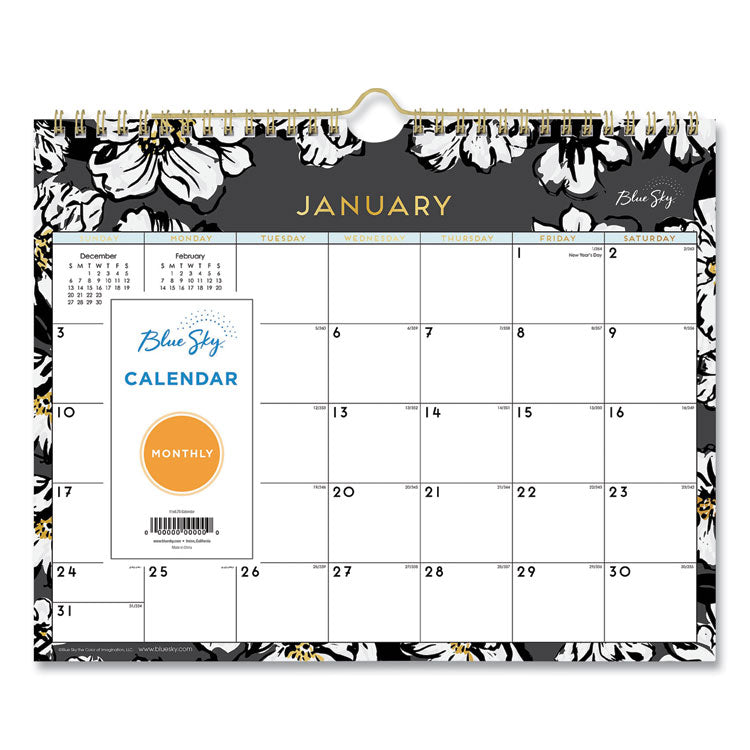 Blue Sky Baccara Dark Wall Calendar, Floral Artwork, 11 x 8.75, White/Black/Gold Sheets, 12-Month (Jan to Dec): 2026 (BLS116052) Each