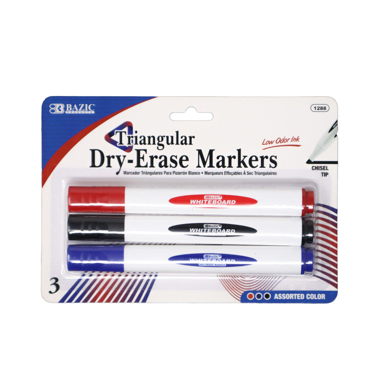 Assorted Colors Chisel Tip Triangle Dry-Erase Mark PAQ. 3