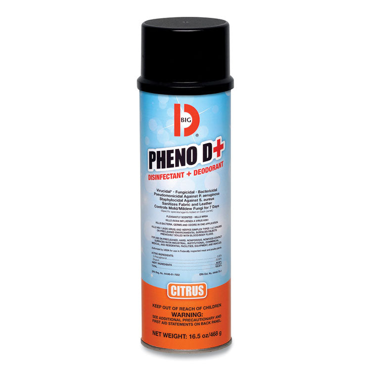 Big D Industries PHENO D  Aerosol Disinfectant/Deodorizer, Citrus Scent, 16.5 oz Aerosol Spray Can, 12/Carton (BGD33700) Case of 12