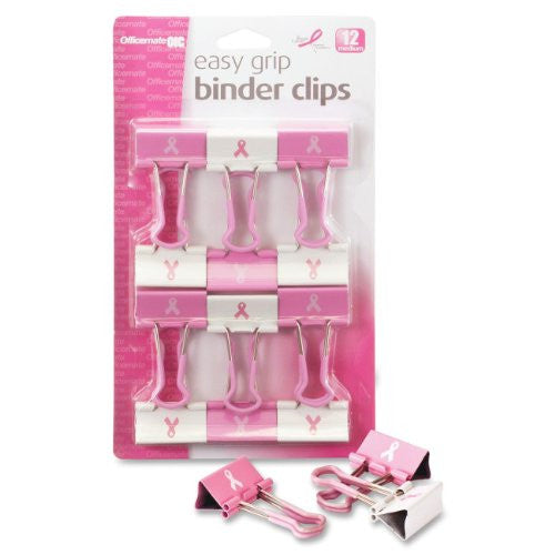 BINDER CLIPS MEDIUM 1-1/4" BREAST CANCER PQ.12