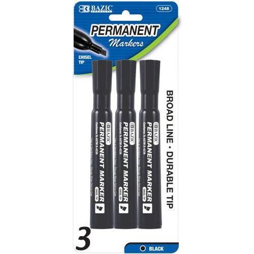 BLACK CHISEL TIP PERMANENT MARKERS PQT.3