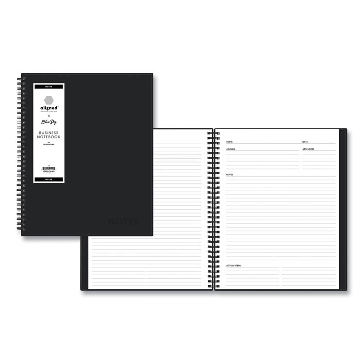 Blue Sky Aligned Business Notebook, 1-Subject, Meeting-Minutes/Notes Format with Narrow Rule, Black Cover, (78) 11 x 8.5 Sheets (BLS121454) Each