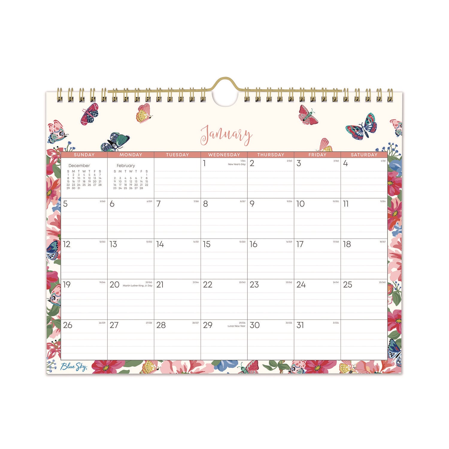Blue Sky Fly By Monthly Wall Calendar, Butterflies Artwork, 11" x 8.75", Cream/Pink/Blue Sheets, 12-Month (Jan to Dec): 2026 (BLS148643) Each