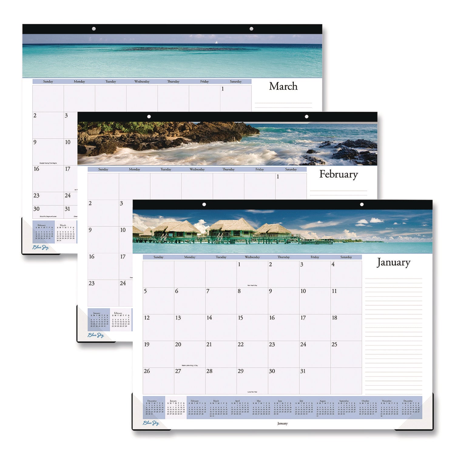 Blue Sky Islands Desk Pad Calendar, Tropical Island Photography, 22 x 17, Blue/White Sheets, Black Headband, 12-Month (Jan-Dec): 2025 (BLS11789125) Each