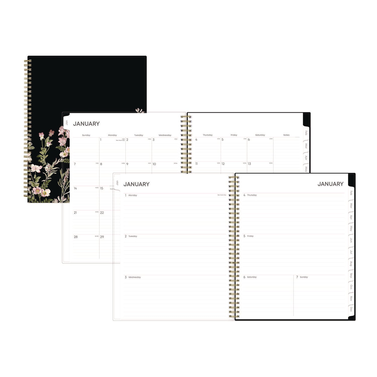Blue Sky Nevaeh Weekly/Monthly Planner, Floral Artwork, 11 x 8.5, Black/Multicolor Cover, 12-Month (Jan to Dec): 2026 (BLS143945) Each