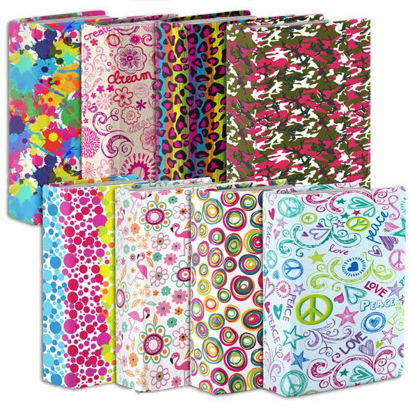 BOOK COVERS STRETCH ASST PRINTSFUSHIA, VERDE MILITAR