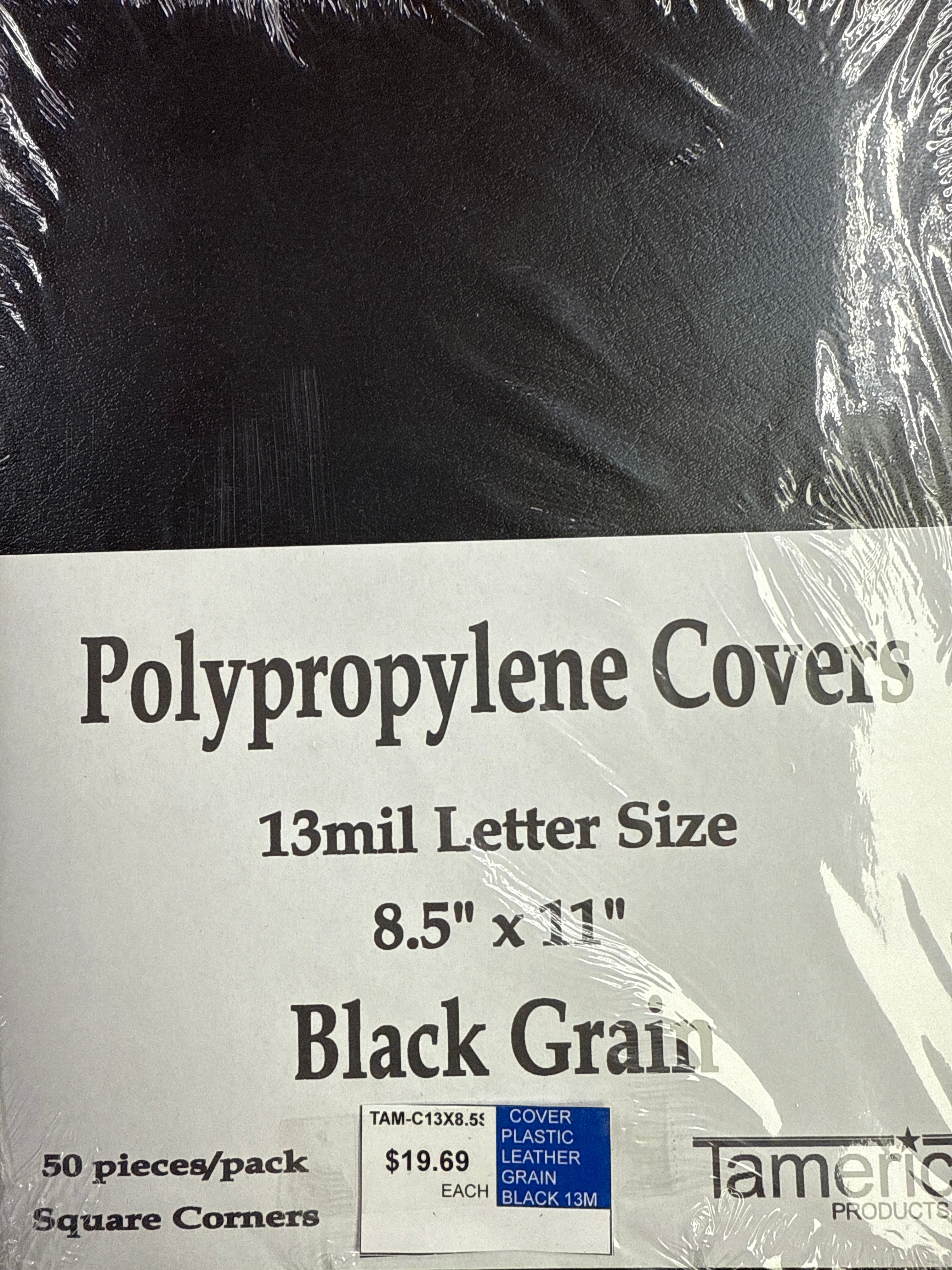COVER PLASTIC LEATHER GRAIN BLACK 13M 50 PC