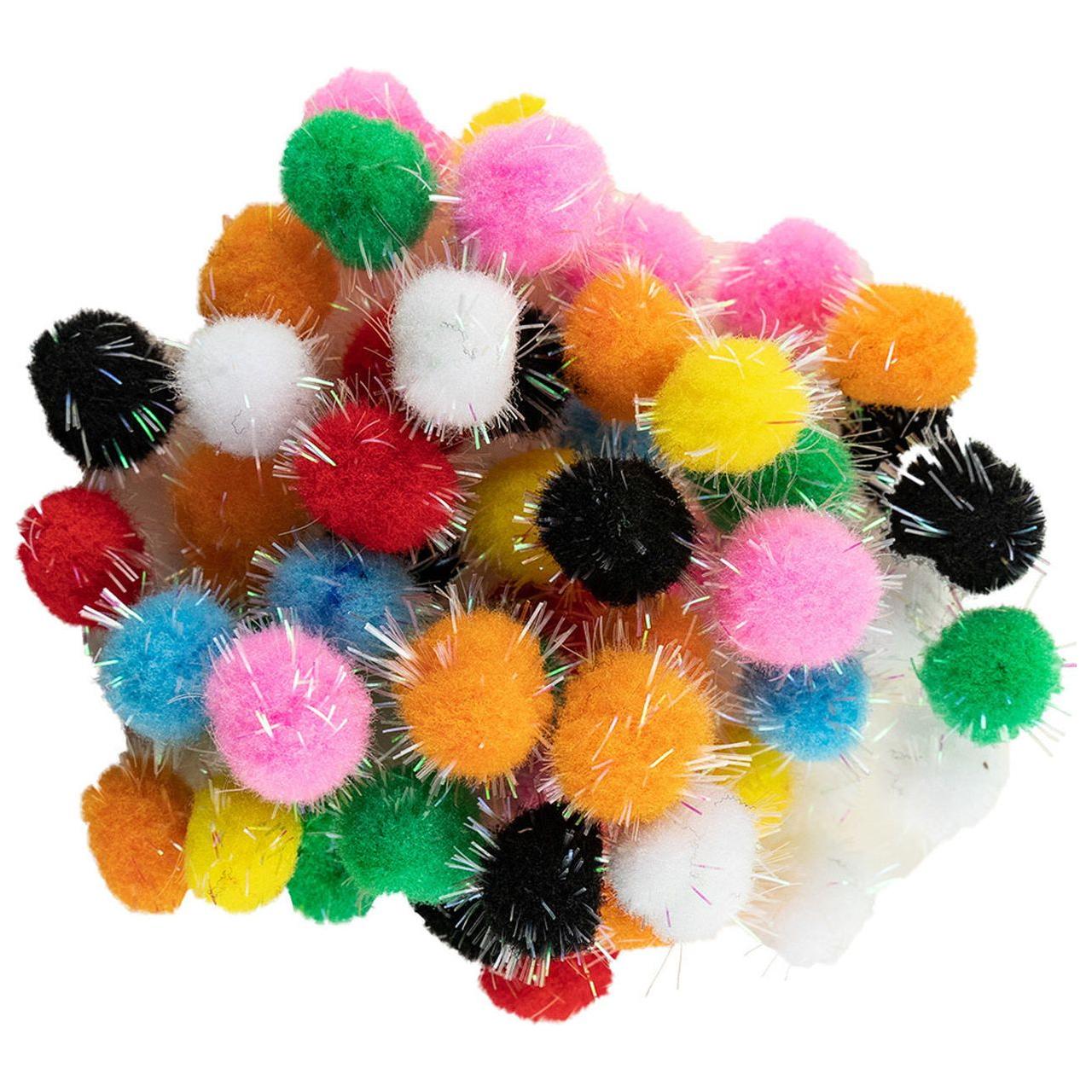 PUFFY GLITTER POM POM BALLS SMALL 100 CT