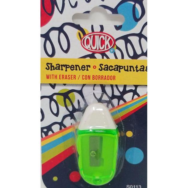 SHARPENER W/ERASER ASST COLORGreen