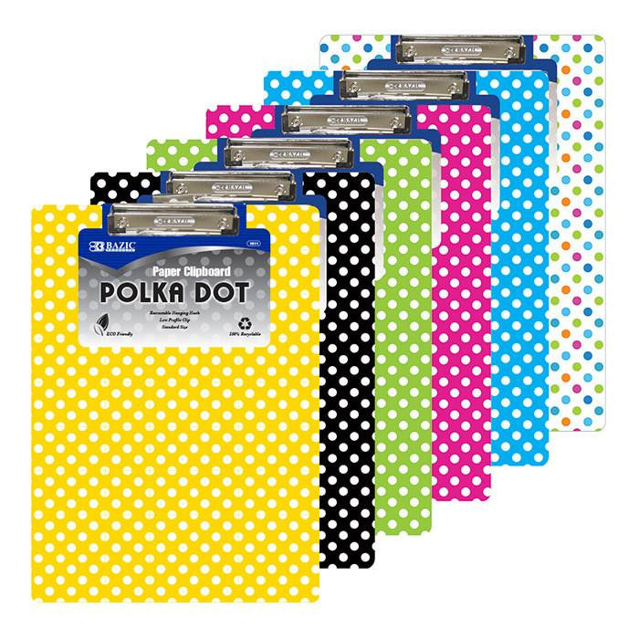 STANDARD POLKA DOT PAPERBOARD CLIPBOARD W/CLIP