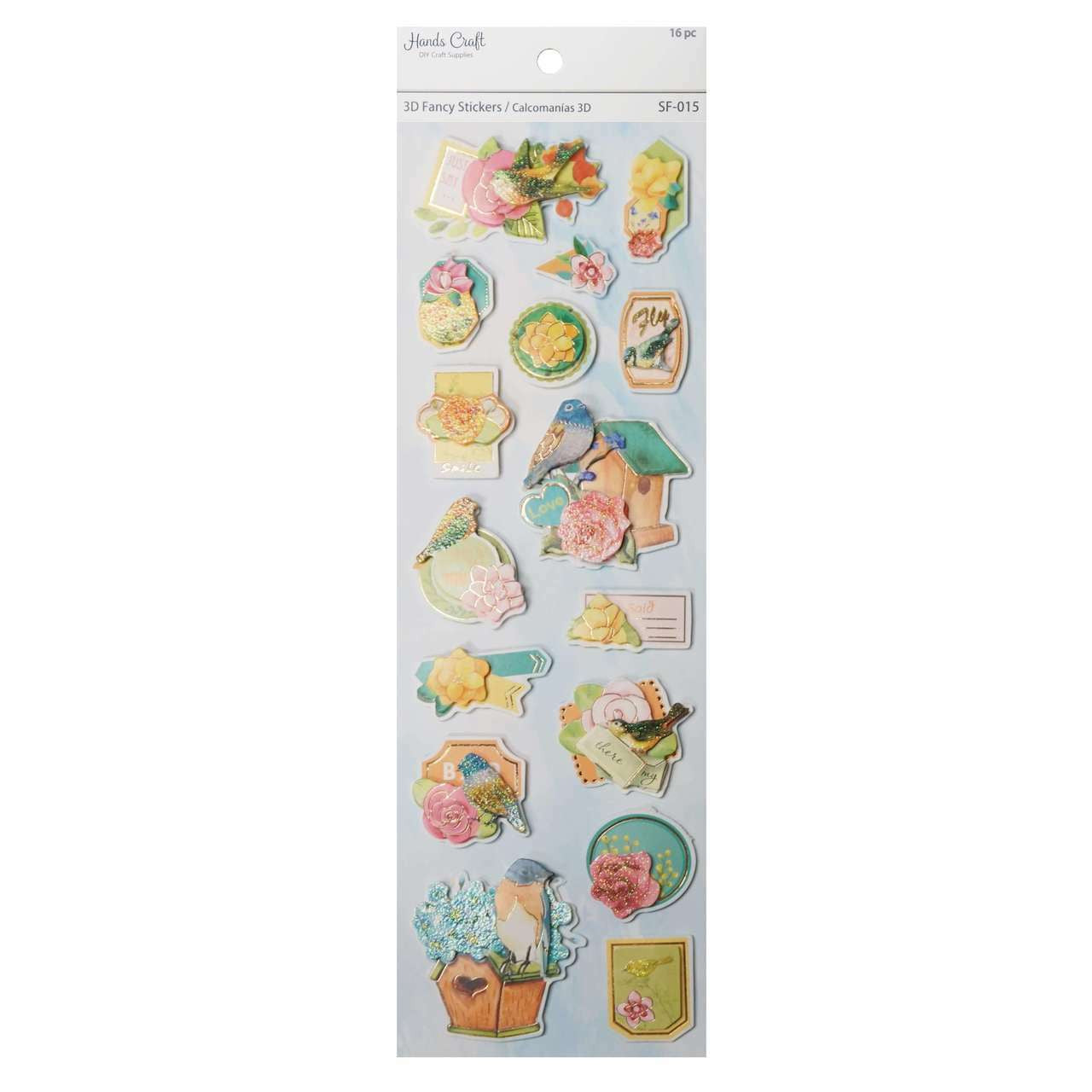 VINTAGE BIRD 3D STICKER 16 PC