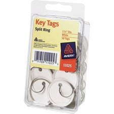 Avery® 1-1/4" Metal Rim Key Tags, Split Ring, White, 50 Tags (11025)