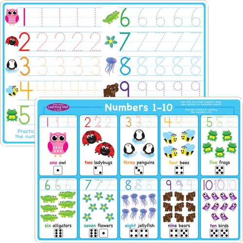 Ashley Smart Poly Learning Mat 12"x17" Double-Sided, Numbers 1-10 ( ASH95023)