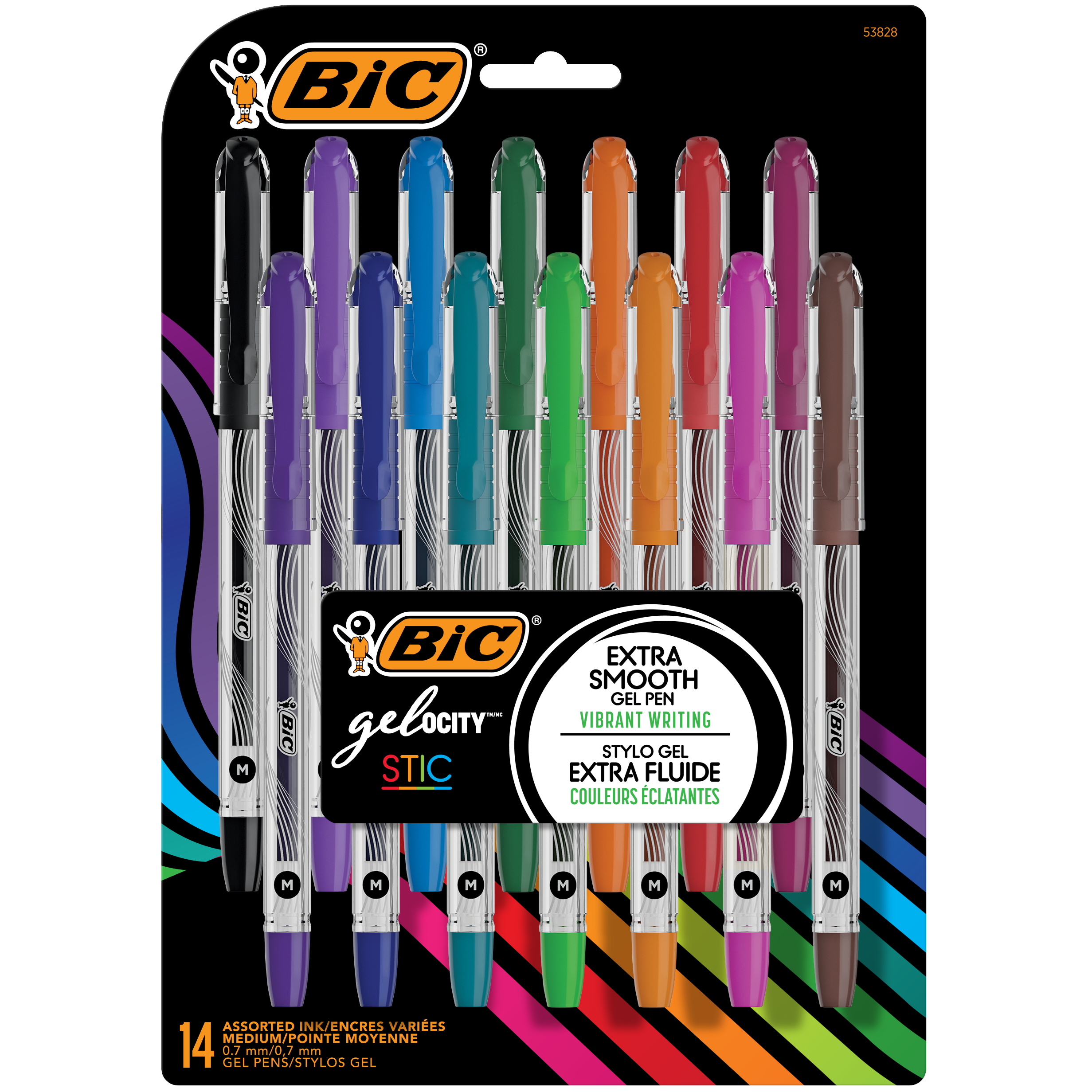 BIC Gel-ocity Smooth Stic Gel Pen, Medium Point (0.7mm), 14 Count, Assorted Colors (53828)