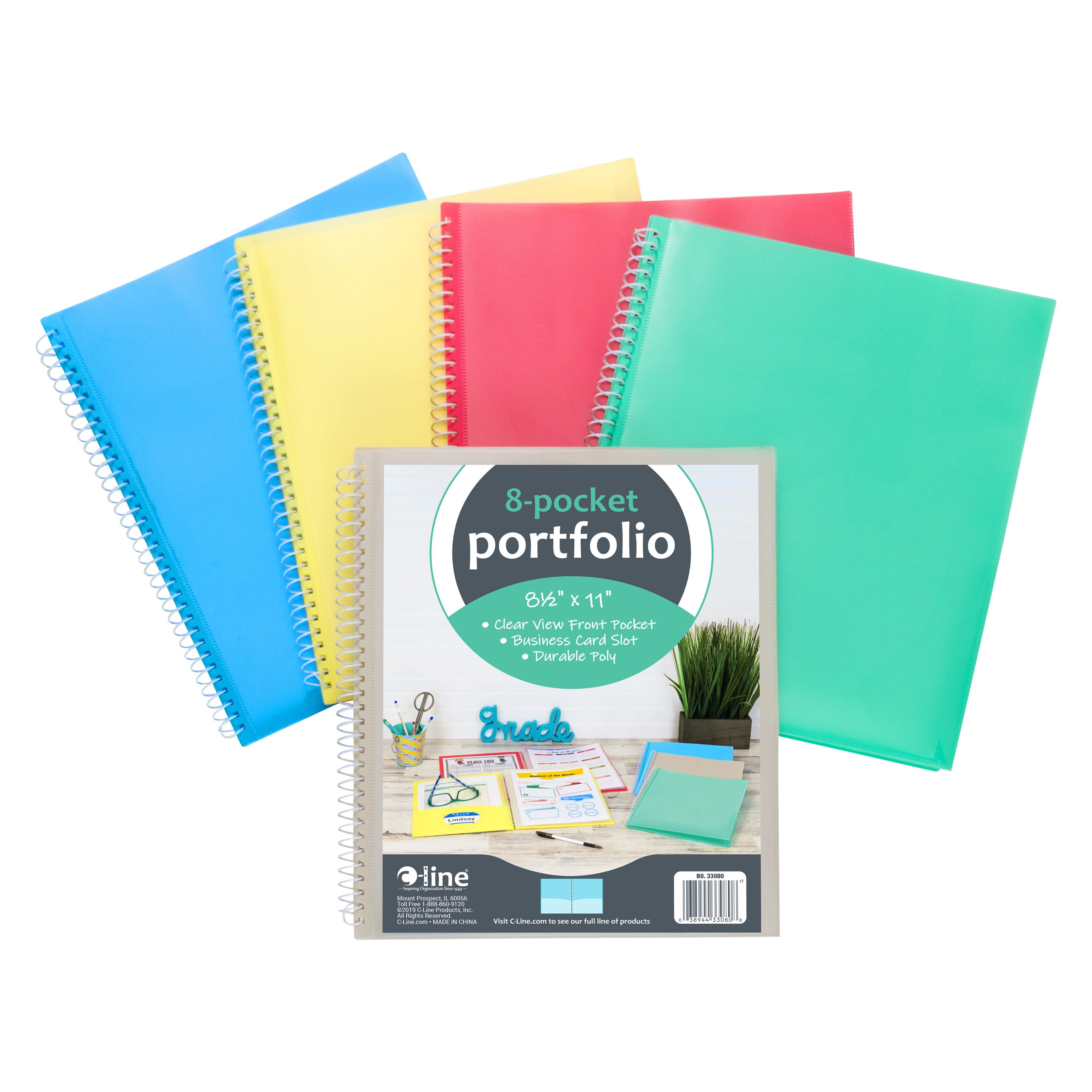 C-Line 8-Pocket Spiral-Bound Poly Portfolio, Assorted Tropic Tones, 1/ea (CLI 33080)