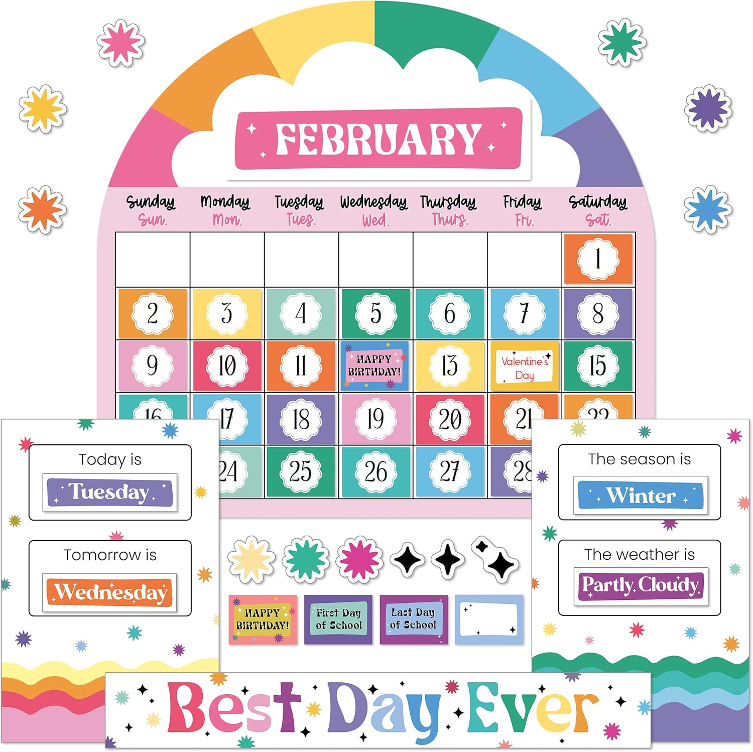Carson Dellosa Happily Ever Elementary Retro Remix Calendar Bulletin Board Set (CD 110593)