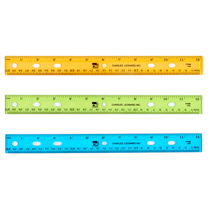Charles Leonard Plastic Ruler, 12", Flat, Translucent (CHL 80336)Blue
