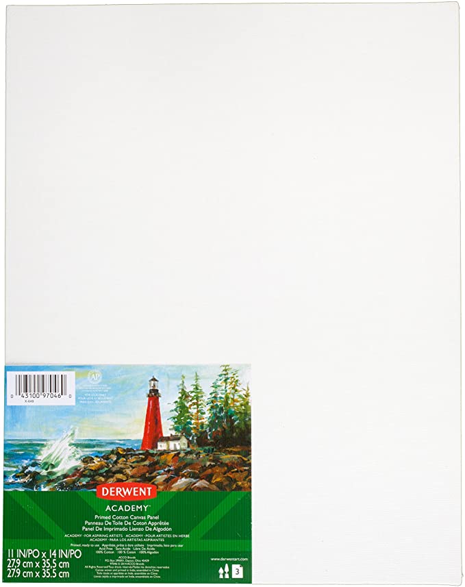 Derwent Academy Primed Cotton Canvas Panels, White, 8" x 10" 3 Pack (DER 97044)