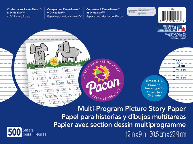Pacon, Multi-Program  Handwriting Paper, Picture Story, Ruled Long, 12" X 9" (P 2424)