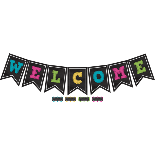 Teacher Created Chalkboard Brights Pennants Welcome Bulletin Board Display Set (TCR5614)