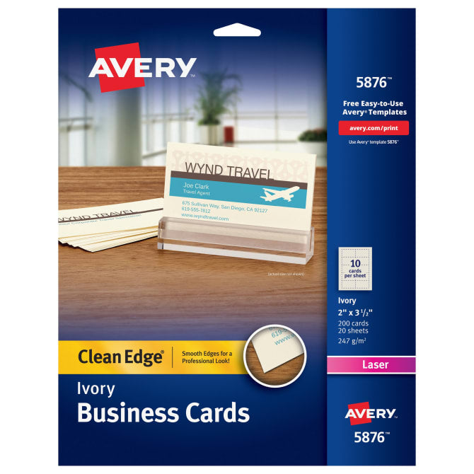 Avery Clean Edge Business Cards, Ivory, True Print&Reg; Two-Sided Printing, 2" x 3-1/2", 200 Cards (5876)