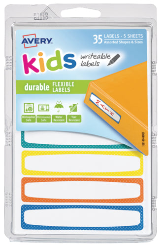 Avery Durable Labels for Kids' Gear, Permanent Adhesive, Assorted, , 35 Labels (414399
